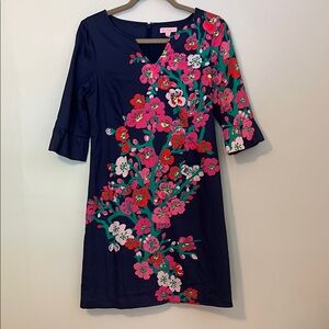 Lilly Pulitzer Blue Asymmetrical Sheath Dress with Bell Sleeves